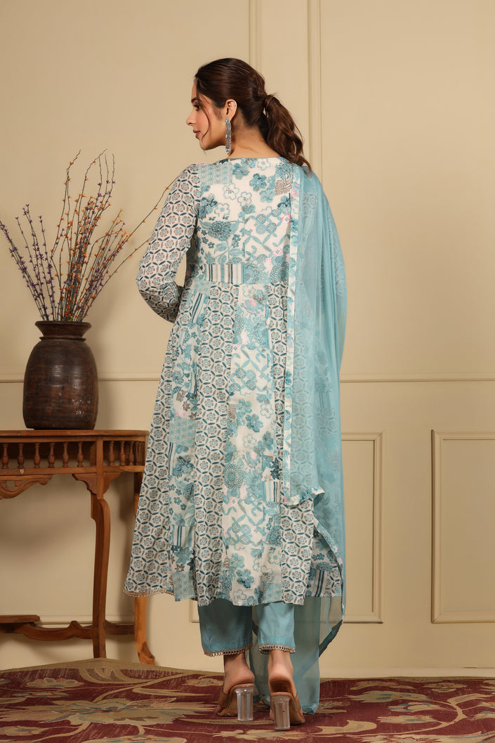 Buy MySilkLove Pewter Blue Pure Mul Cotton Suit Set Online