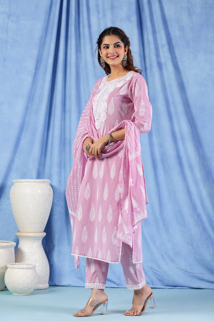 Buy MySilkLove Light Orchid Purple Pure Cotton Suit Set Online