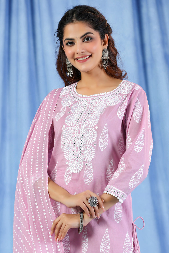 Buy MySilkLove Light Orchid Purple Pure Cotton Suit Set Online