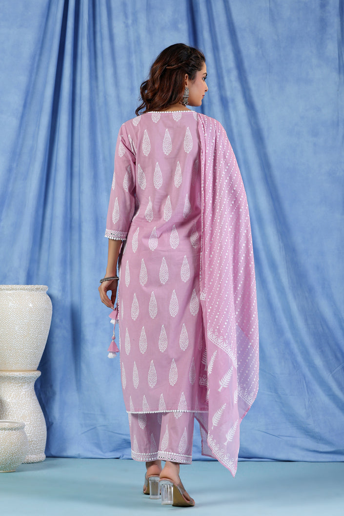 Buy MySilkLove Light Orchid Purple Pure Cotton Suit Set Online