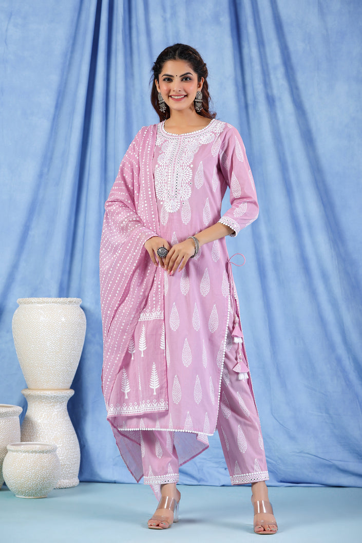 Buy MySilkLove Light Orchid Purple Pure Cotton Suit Set Online