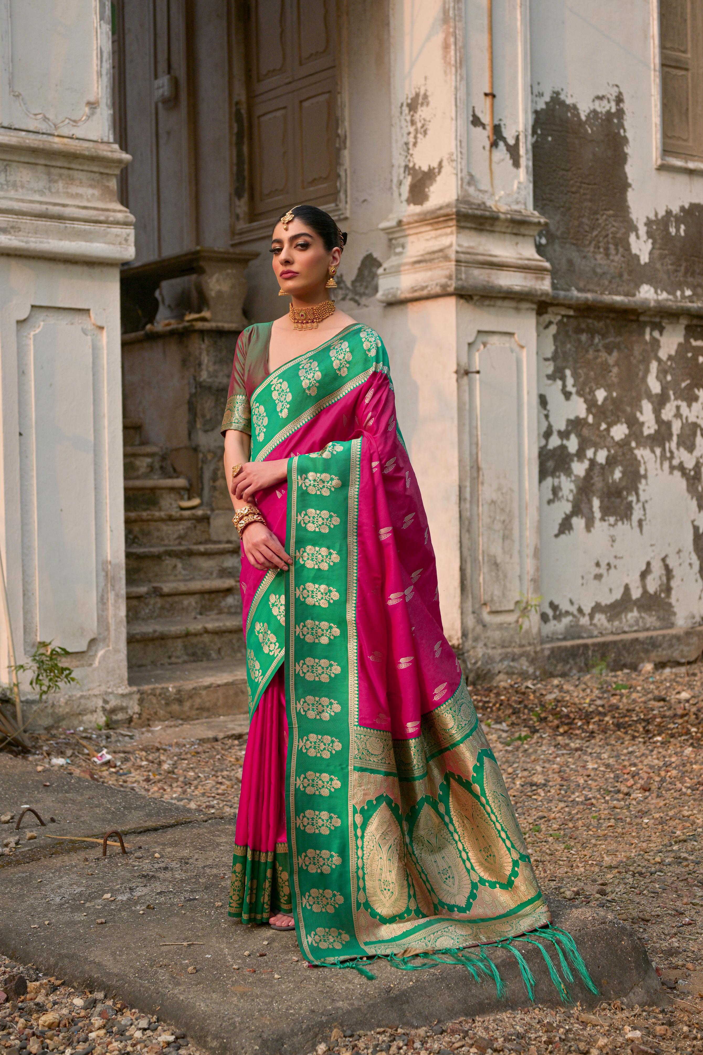 Buy MySilkLove Rose Pink Woven Banarasi Saree Online