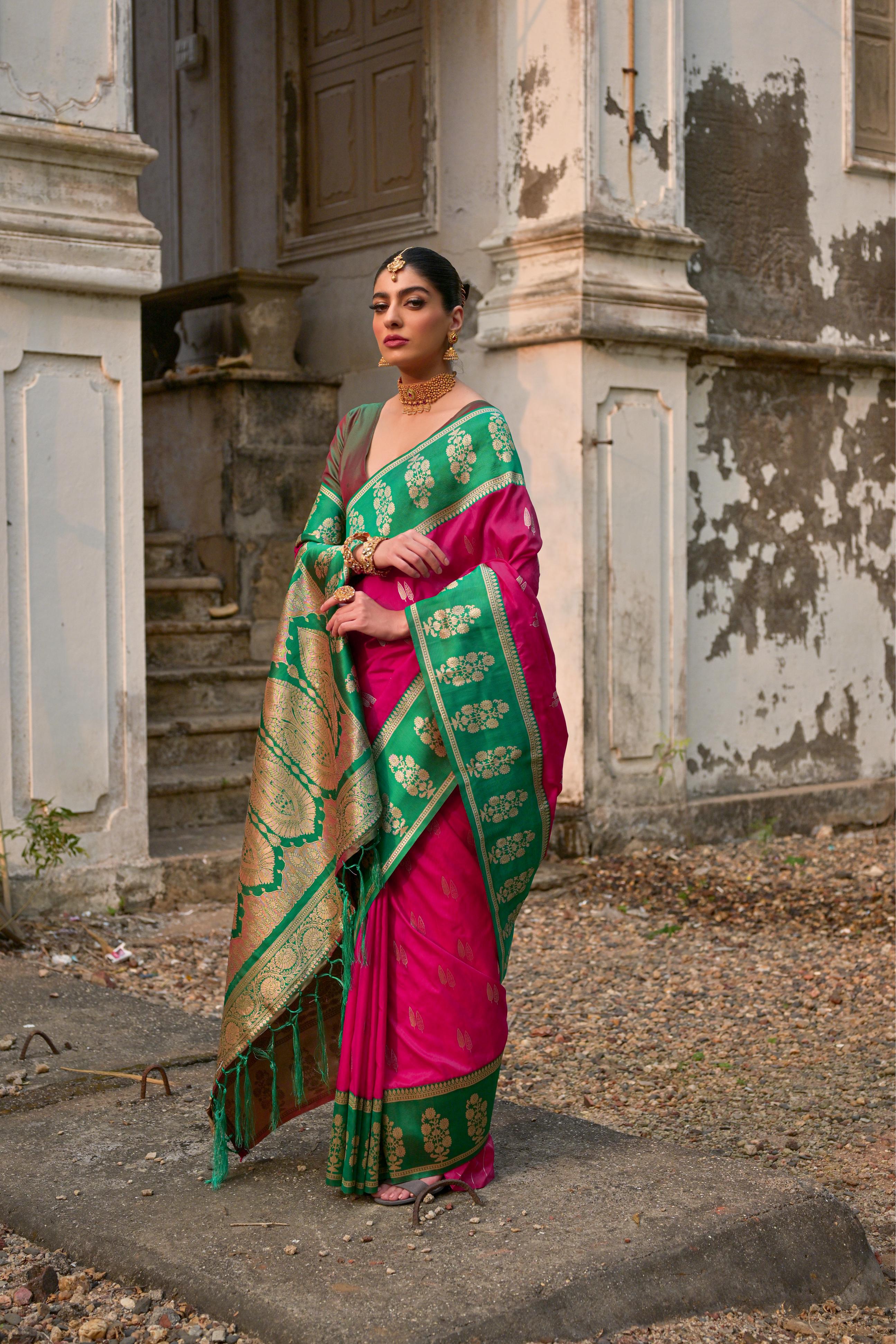 Buy MySilkLove Rose Pink Woven Banarasi Saree Online
