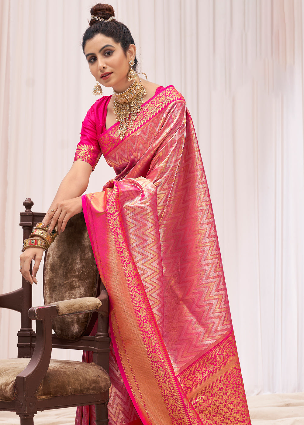 MySilkLove Froly Pink Woven Kanjivaram Saree
