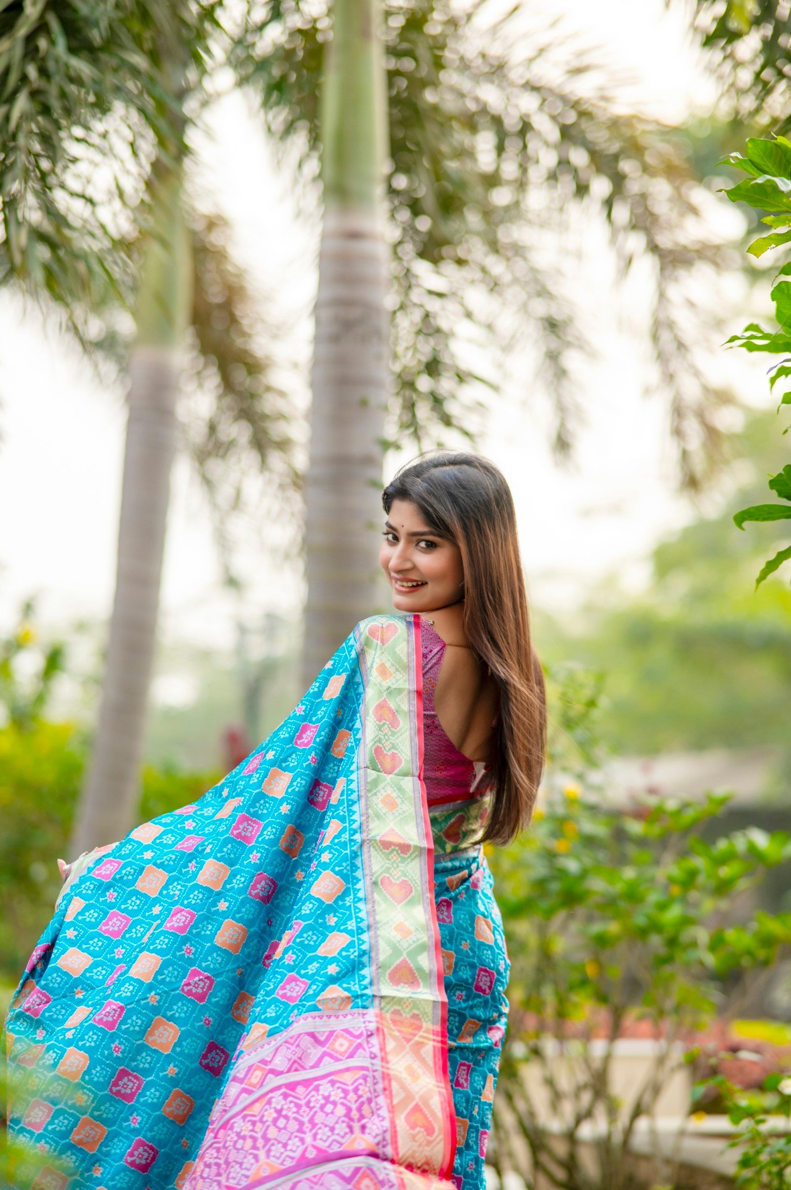 Buy MySilkLove Turquoise Pearl Blue Banarasi Silk Patola Saree Online