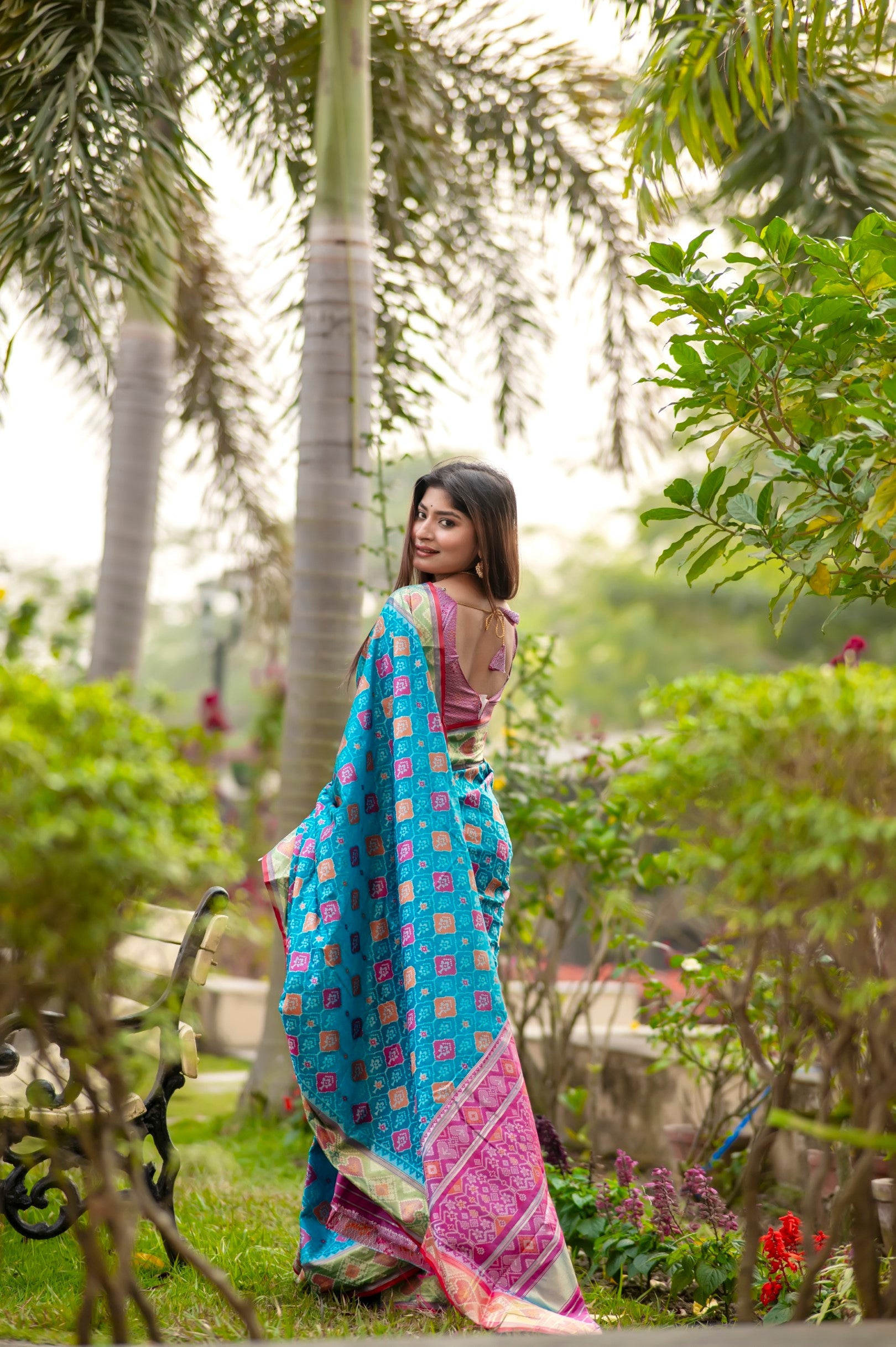 Buy MySilkLove Turquoise Pearl Blue Banarasi Silk Patola Saree Online