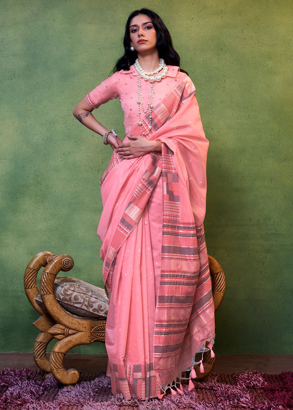 Buy MySilkLove Sundown Pink Handloom Cotton Silk Saree Online