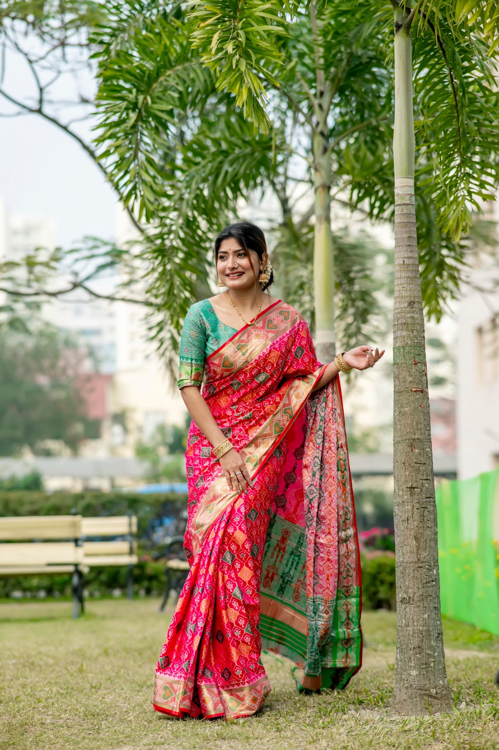 Buy MySilkLove Amaranth Pink Banarasi Silk Patola Saree Online