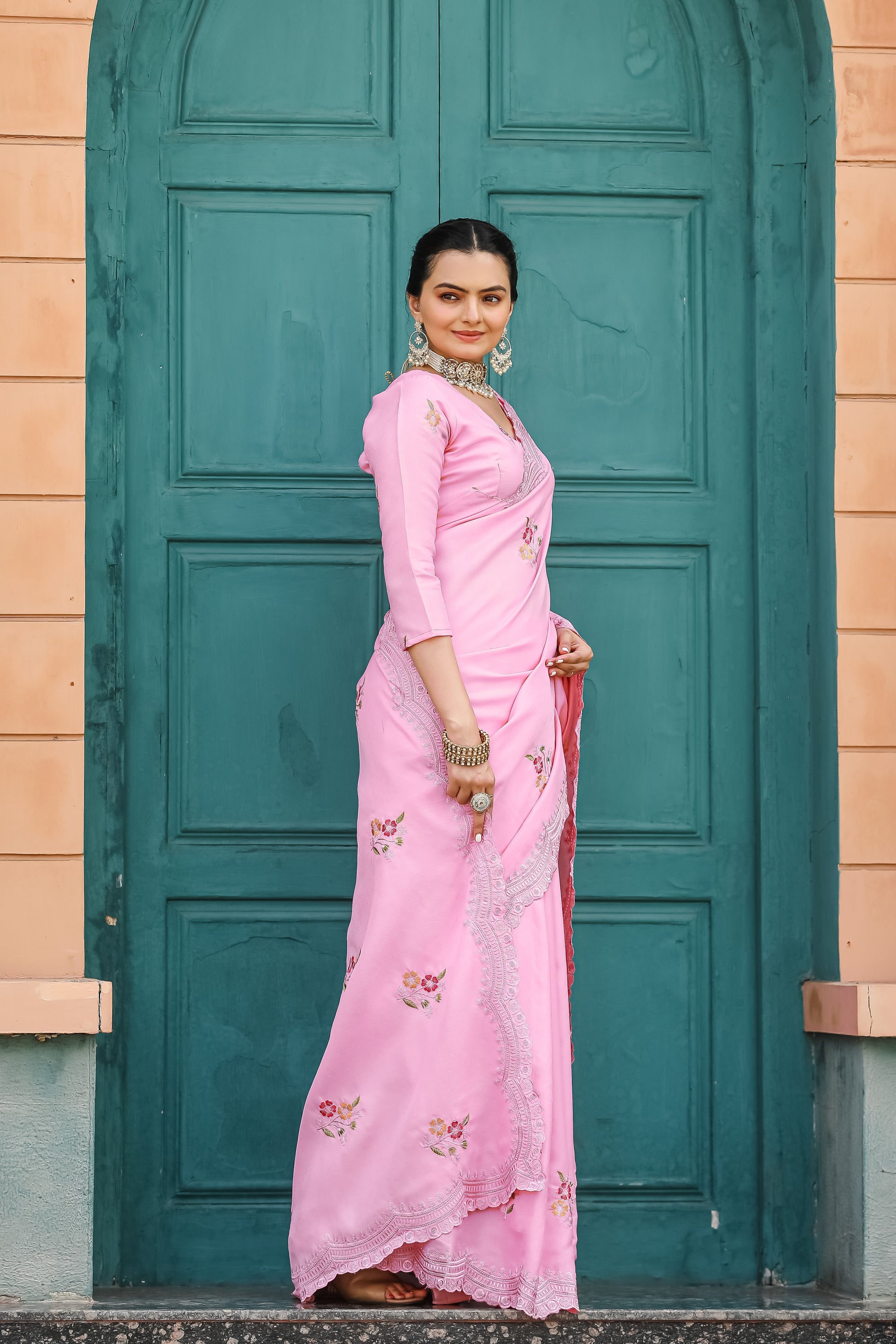 Buy MySilkLove Lotus Pink Embroidery Tussar Cotton Saree Online