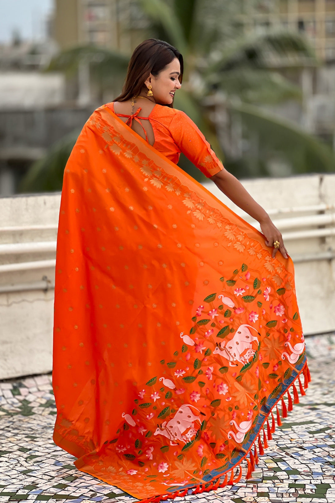 Buy MySilkLove Burned Orange Woven Lotus Banarasi Saree Online
