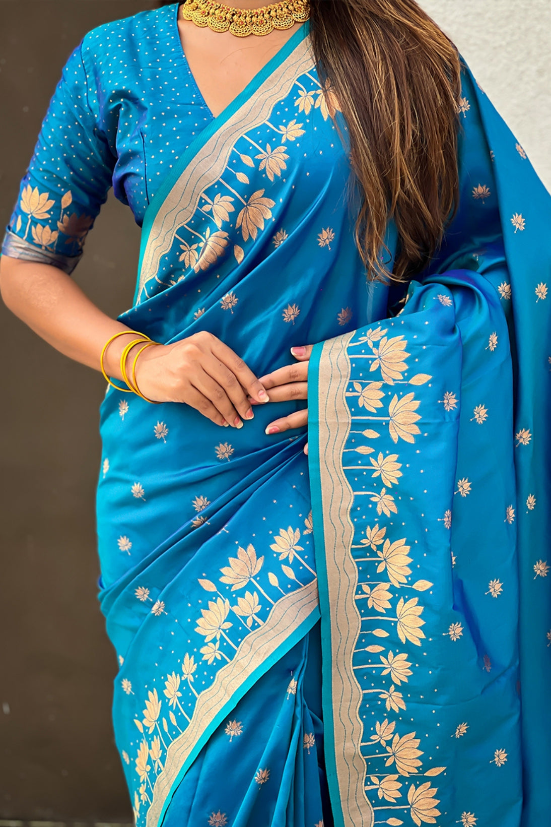 Buy MySilkLove Sibirica Blue Woven Lotus Banarasi Saree Online