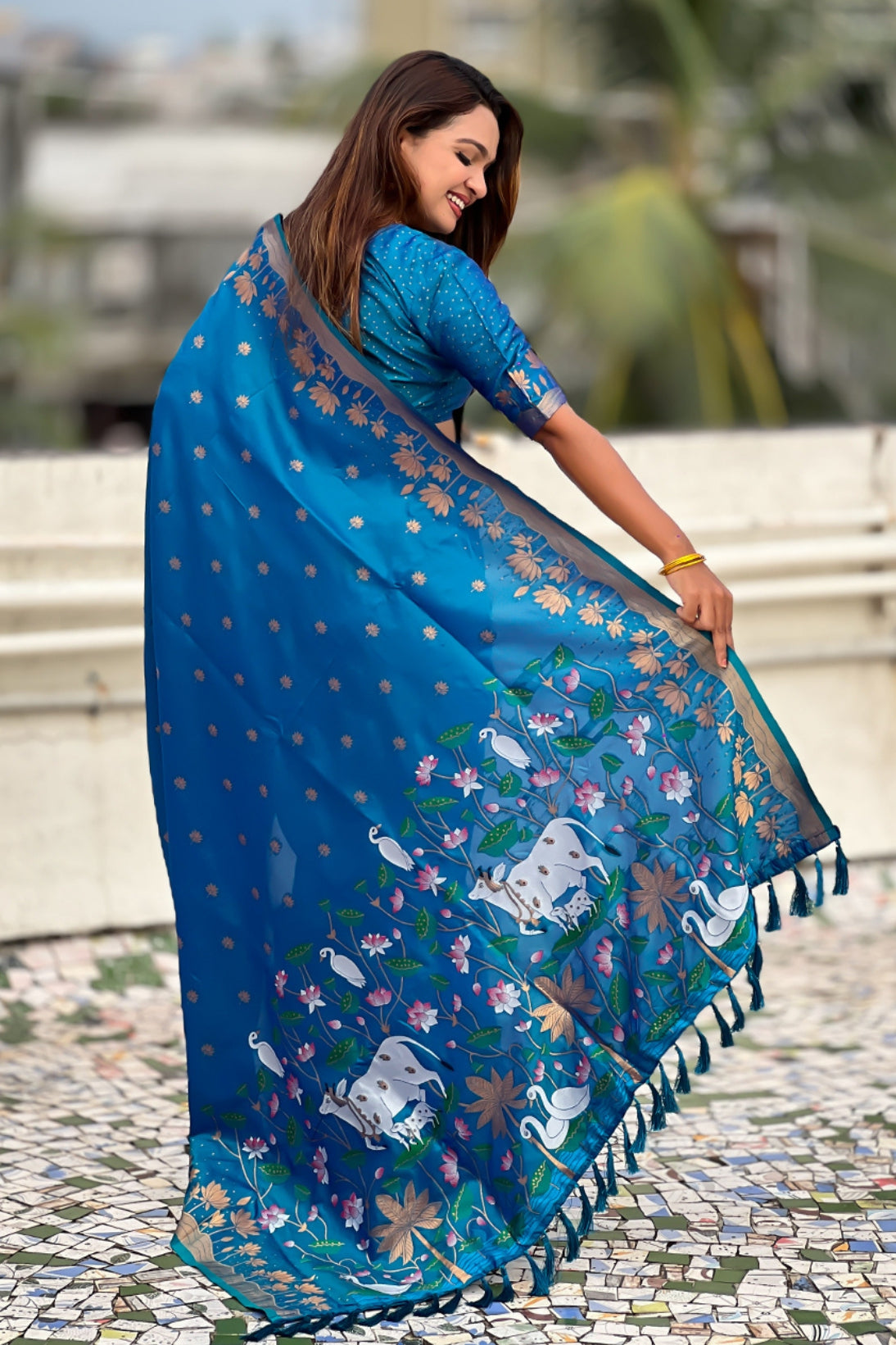 Buy MySilkLove Sibirica Blue Woven Lotus Banarasi Saree Online
