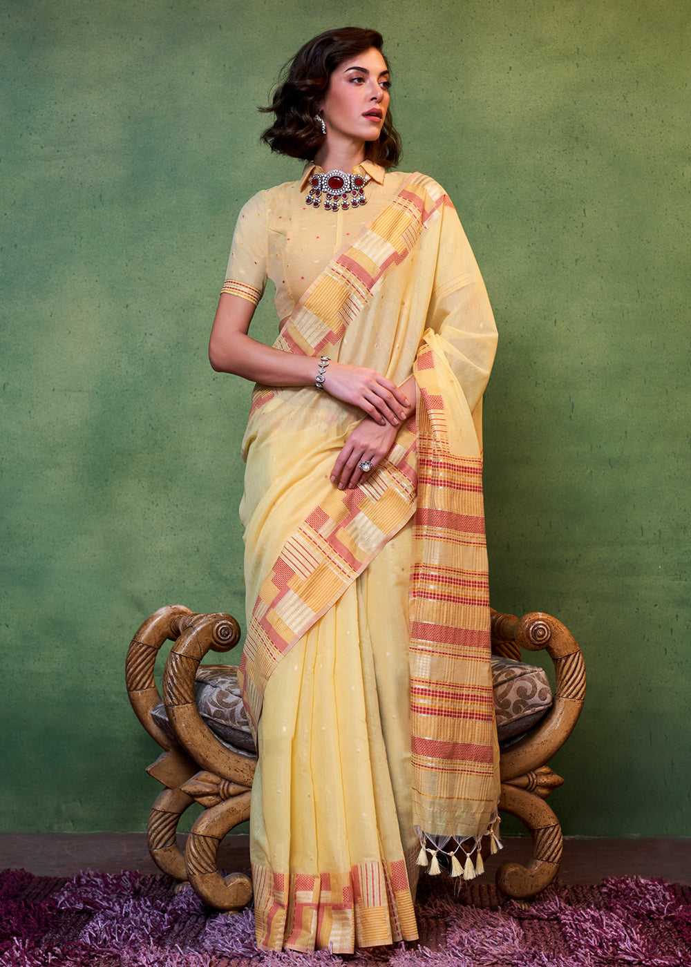 Buy MySilkLove Brandy Yellow Handloom Cotton Silk Saree Online