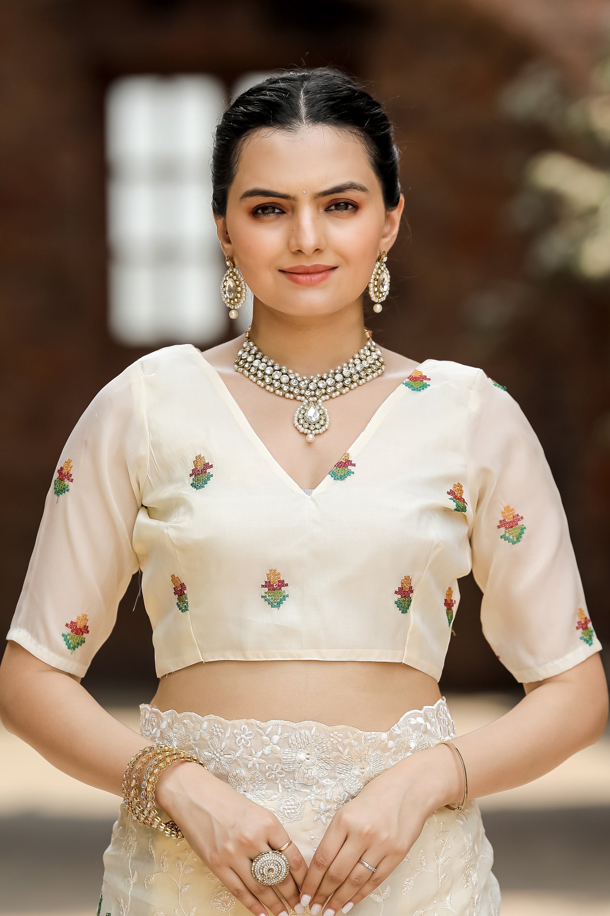 Buy MySilkLove Daisy White Embroidered Chiffon Silk Saree Online