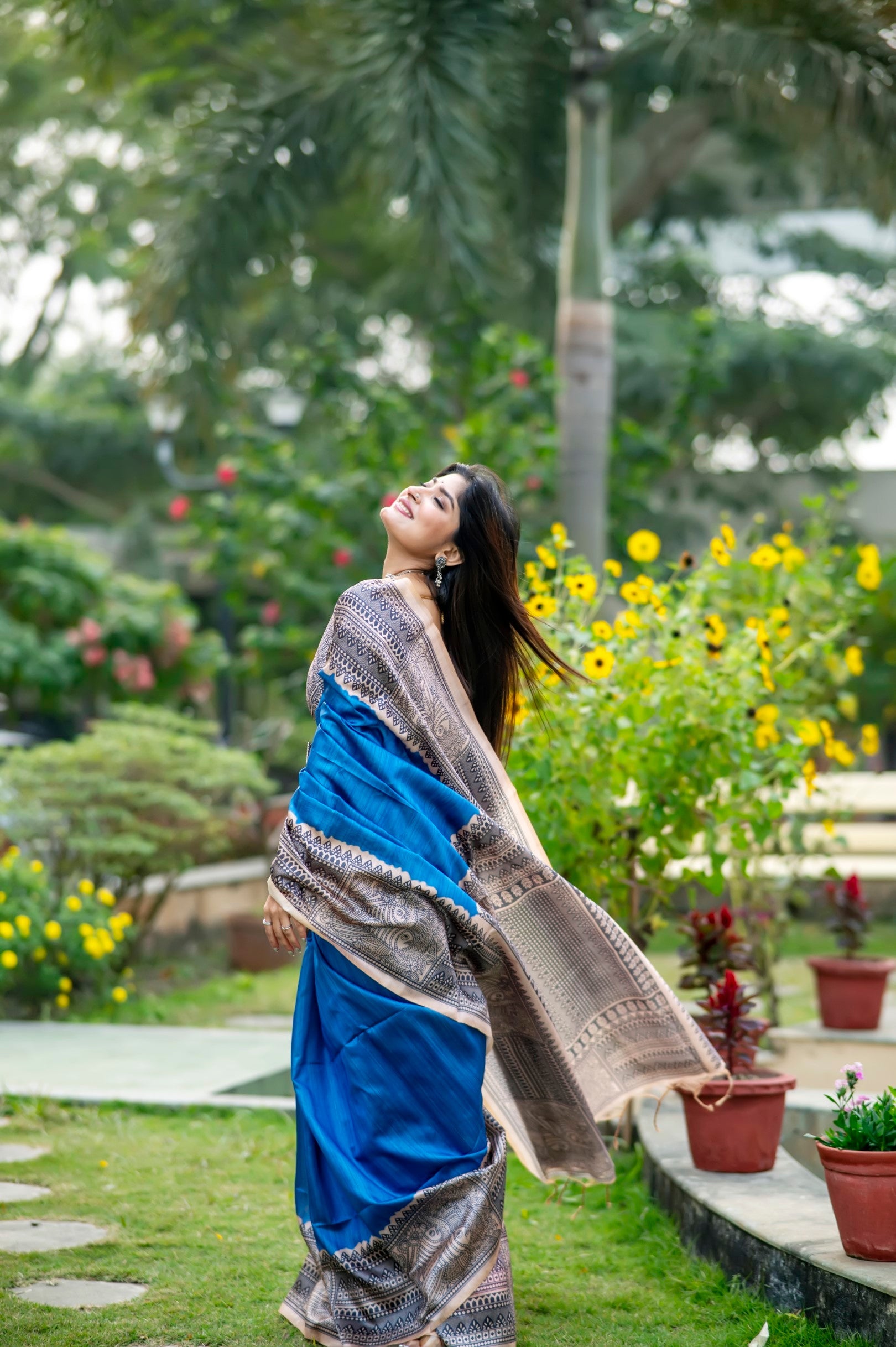 MySilkLove Royal Blue Madhubani Printed Silk Saree