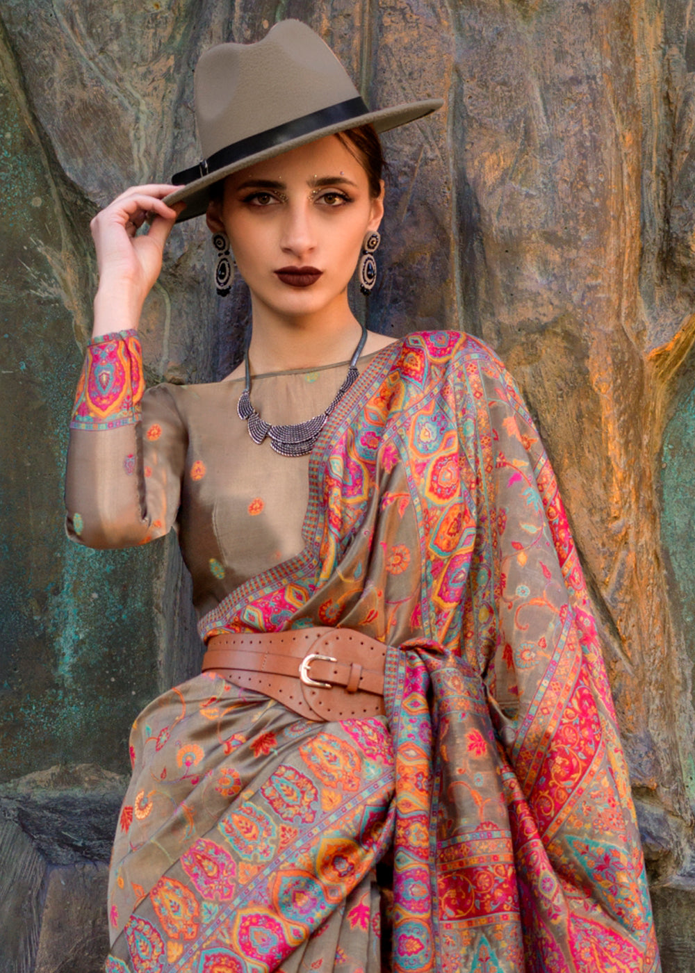 Buy MySilkLove Cumin Brown Jamawar Woven Organza Silk Saree Online