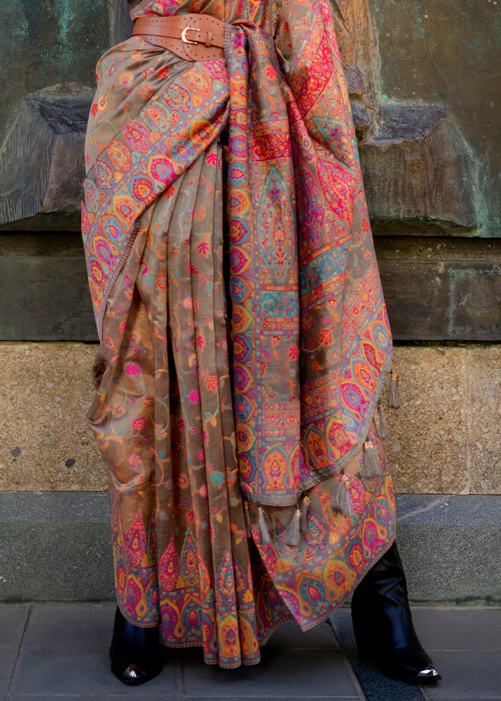 Buy MySilkLove Cumin Brown Jamawar Woven Organza Silk Saree Online