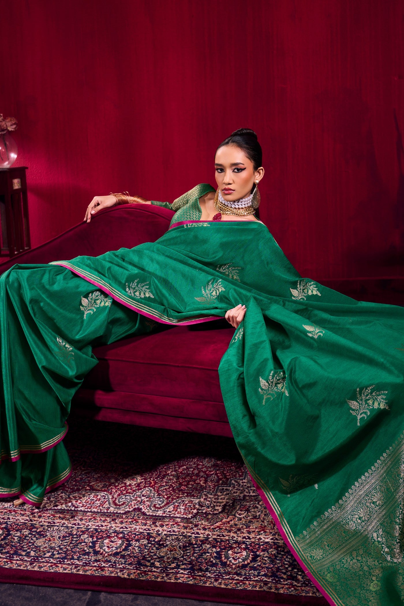 Buy MySilkLove Forest Green Handloom Satin Soft Silk Saree Online