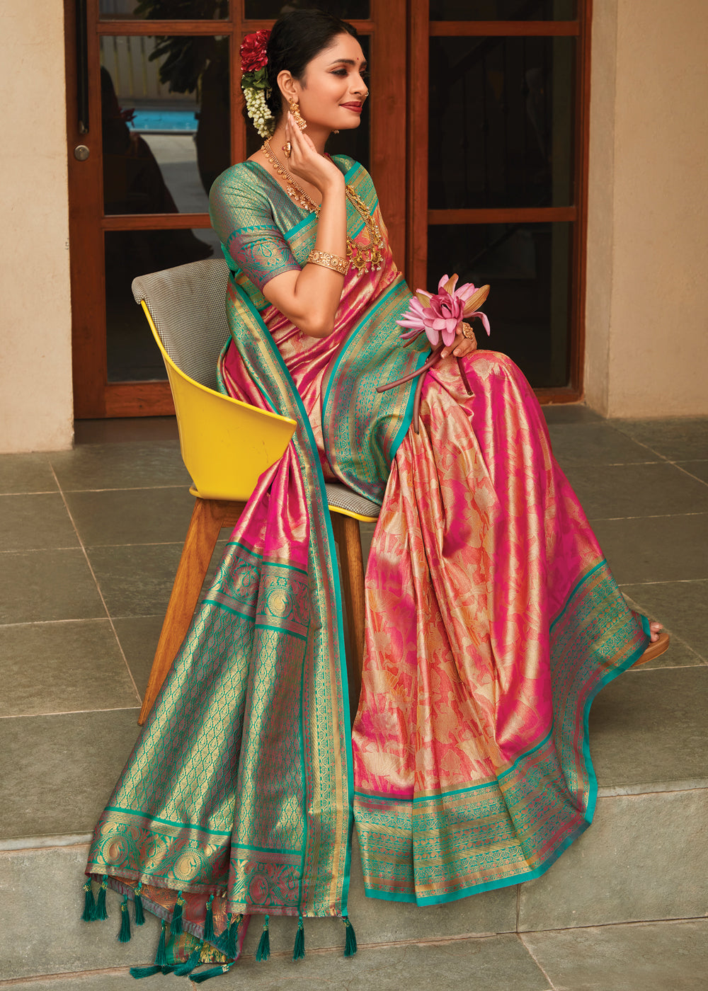 MySilkLove Crail Pink Woven Kanjivaram Saree