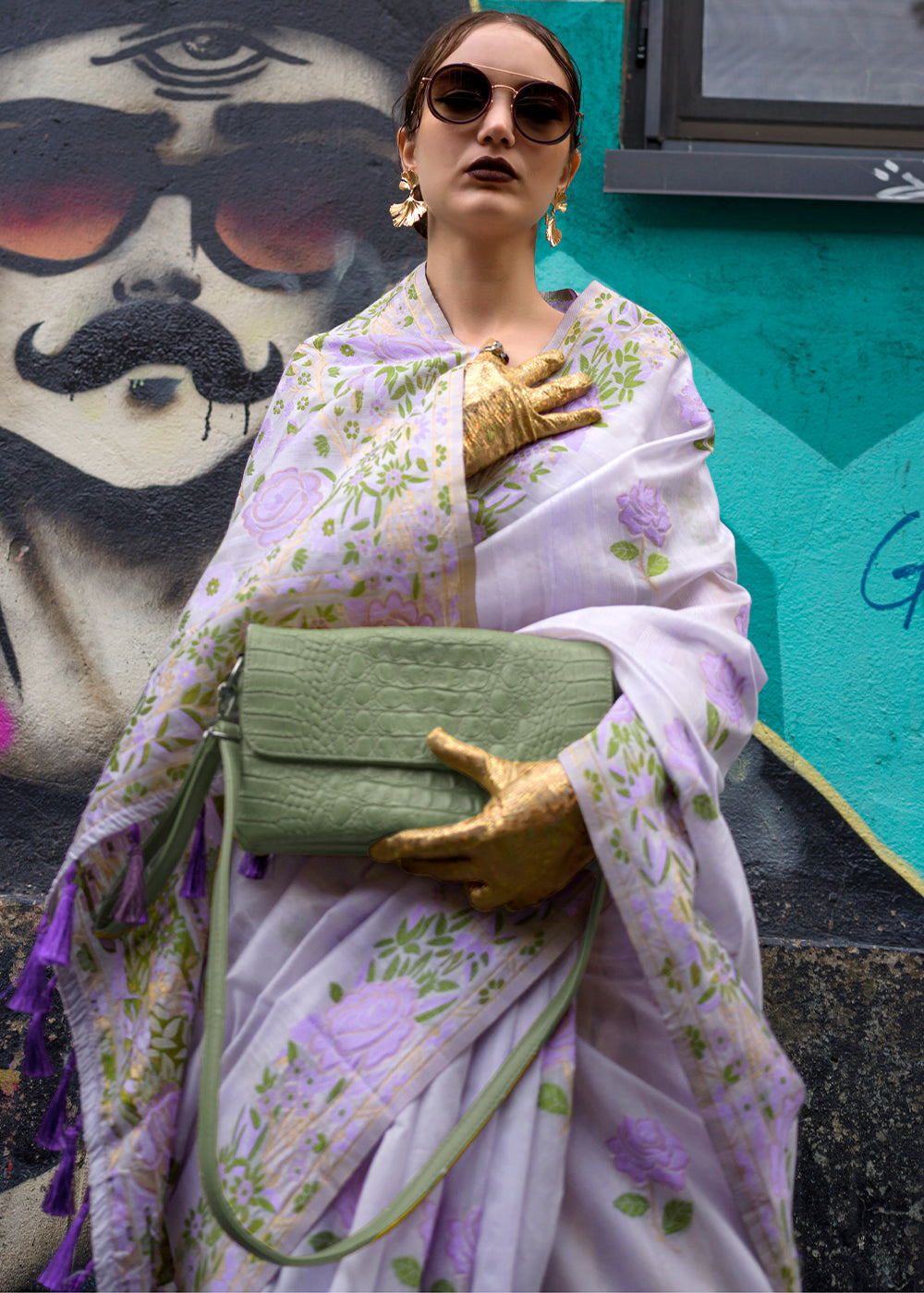 Buy MySilkLove Perfume Lavender Floral Handloom Banarasi Saree Online