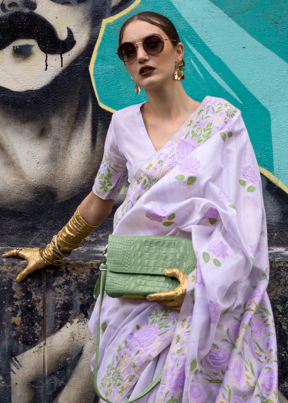 Buy MySilkLove Perfume Lavender Floral Handloom Banarasi Saree Online