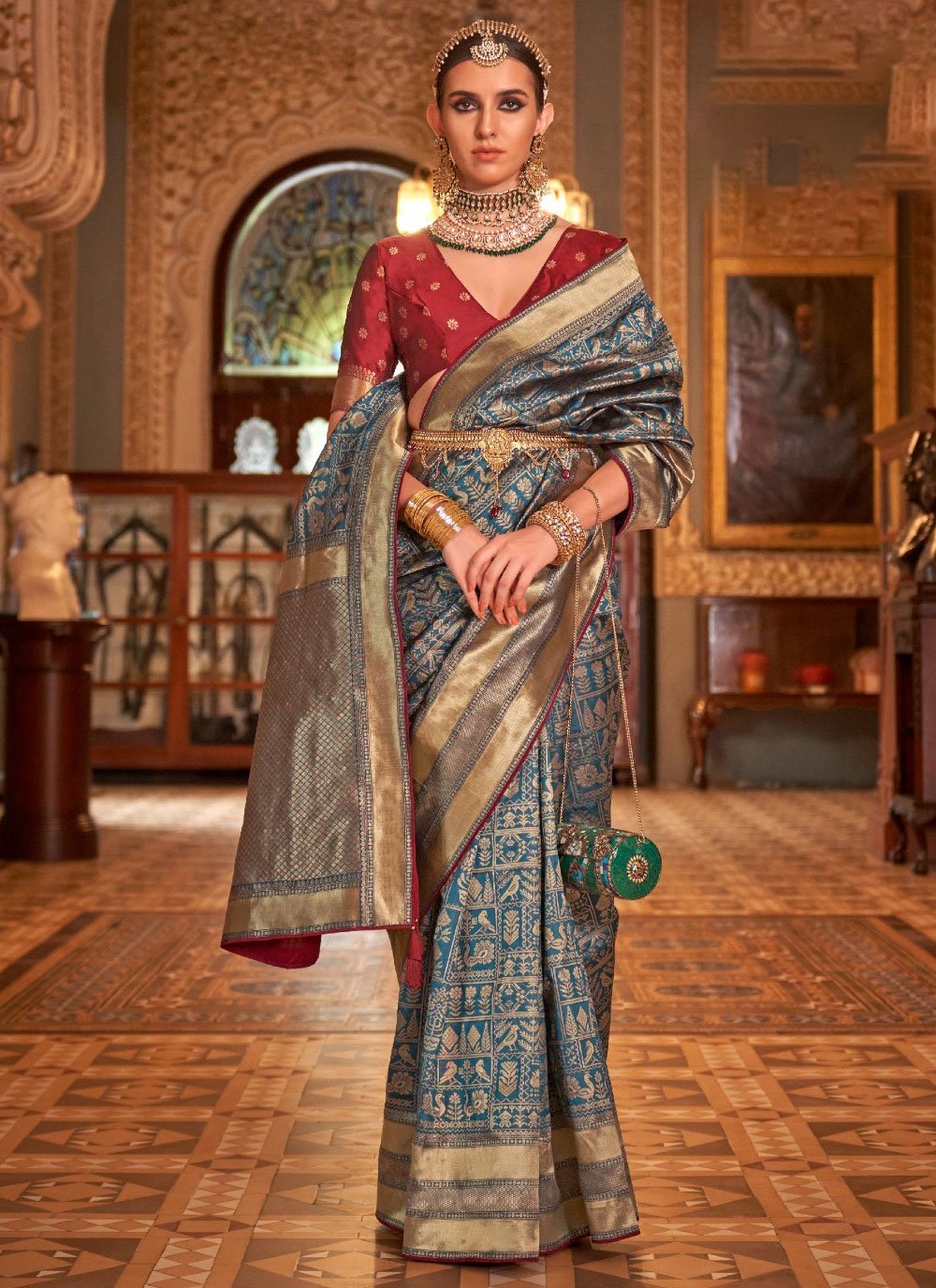 Buy MySilkLove Metal Grey Woven Patola Silk Saree Online