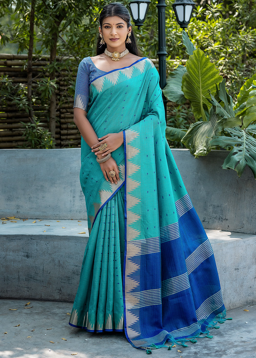 Buy MySilkLove Keppel Blue Zari Woven Banarasi Raw Silk Saree Online