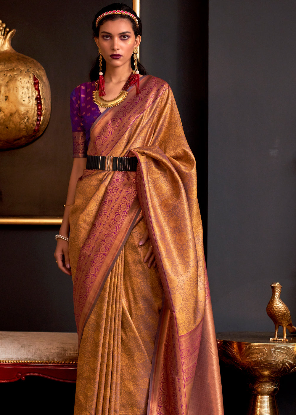 Buy MySilkLove Giants Club Yellow Chaap Handloom kanjivaram silk Saree Online