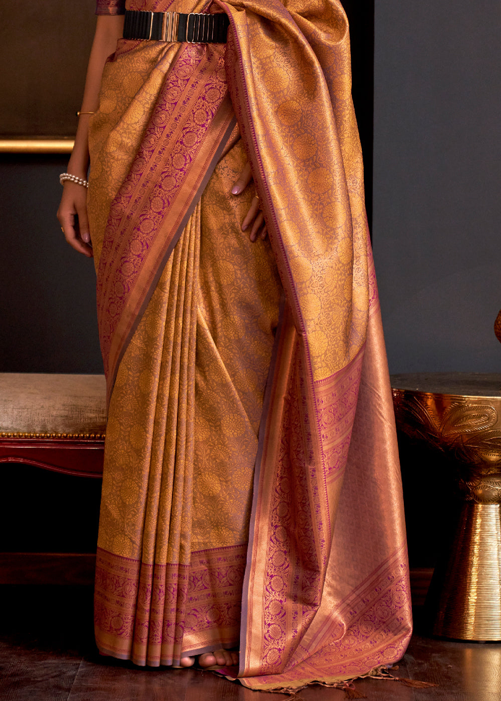 Buy MySilkLove Giants Club Yellow Chaap Handloom kanjivaram silk Saree Online