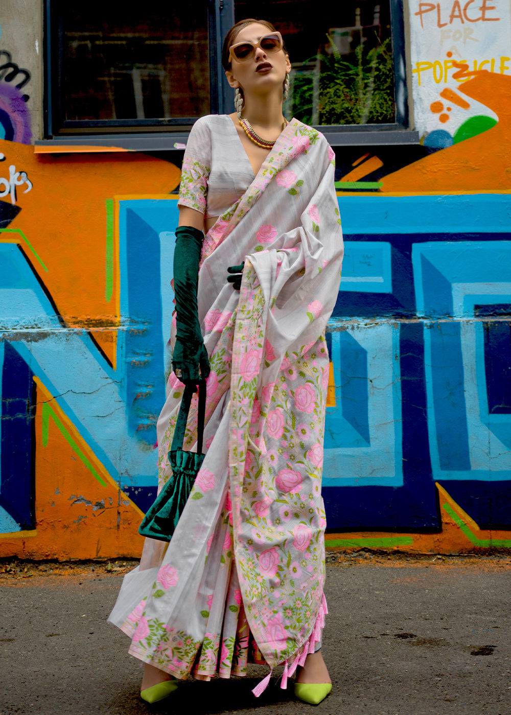 Buy MySilkLove Silver Grey Floral Handloom Banarasi Saree Online