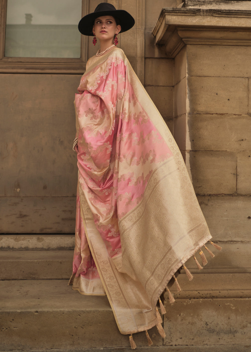 Buy MySilkLove Plum Peach Banarasi Handloom Rangkat Weaving Saree Online