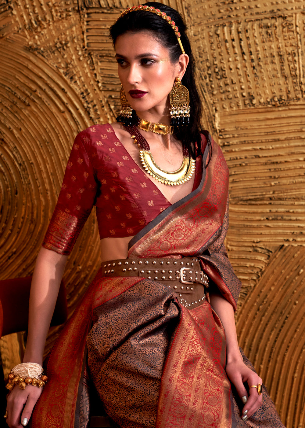 Buy MySilkLove Roman Coffee Brown Chaap Handloom kanjivaram silk Saree Online