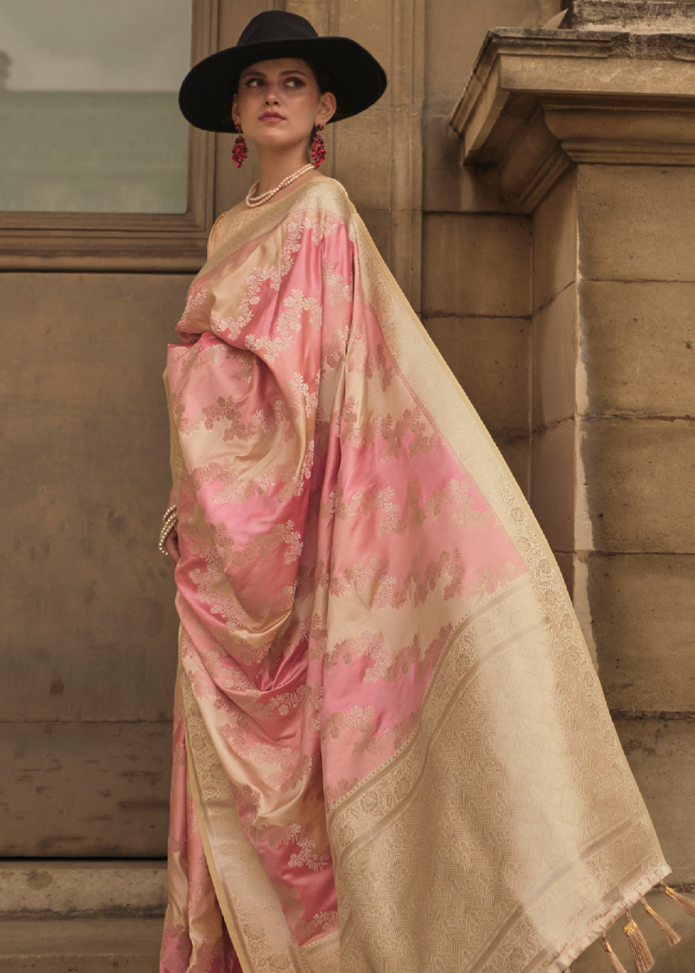 Buy MySilkLove Plum Peach Banarasi Handloom Rangkat Weaving Saree Online