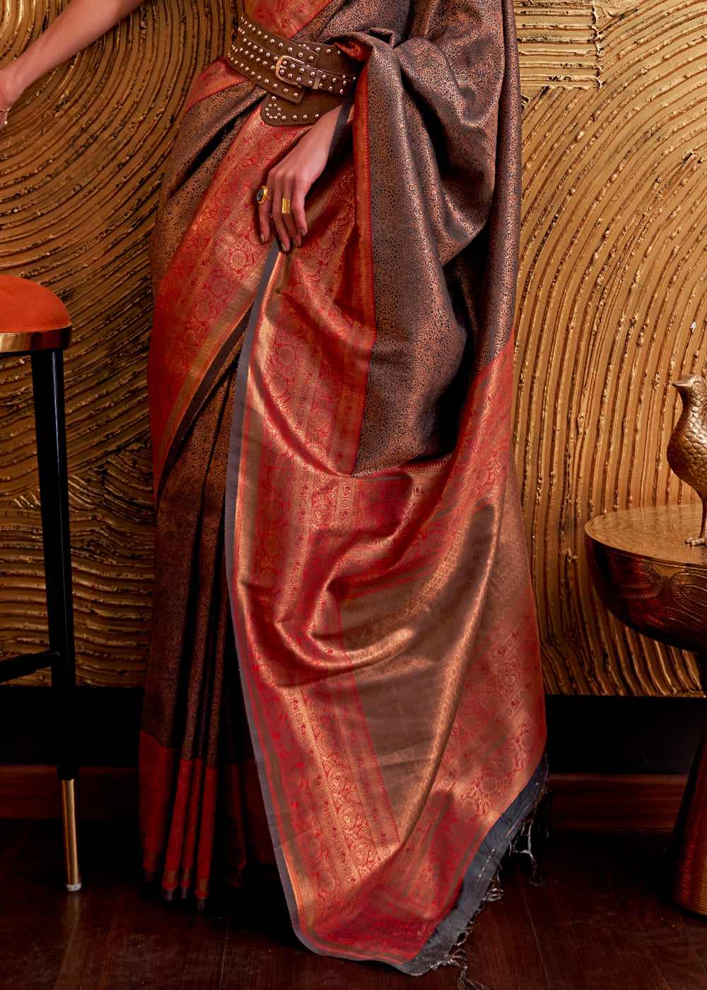 Buy MySilkLove Roman Coffee Brown Chaap Handloom kanjivaram silk Saree Online