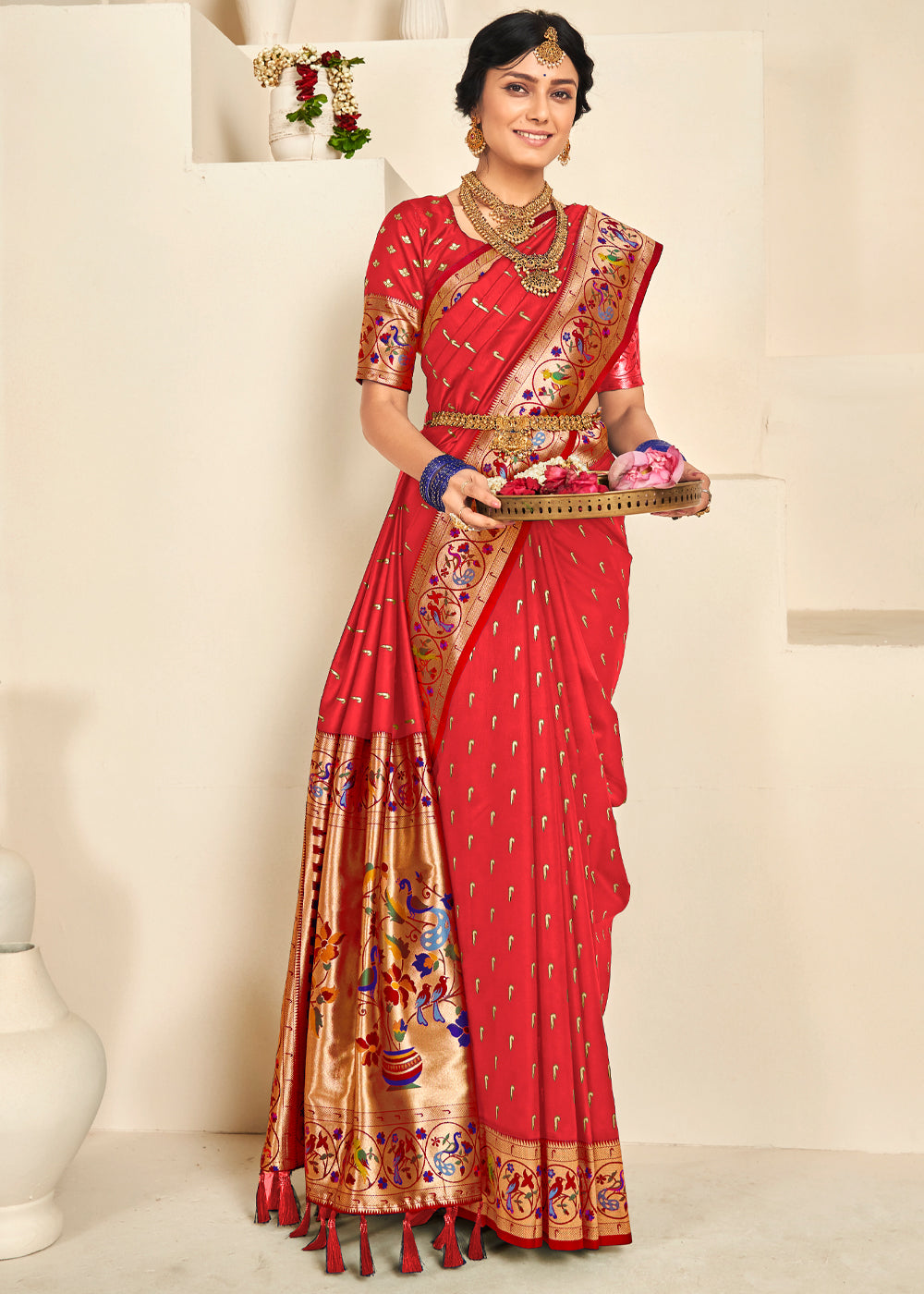 Buy MySilkLove Rusty Red Woven Paithani Silk Saree Online