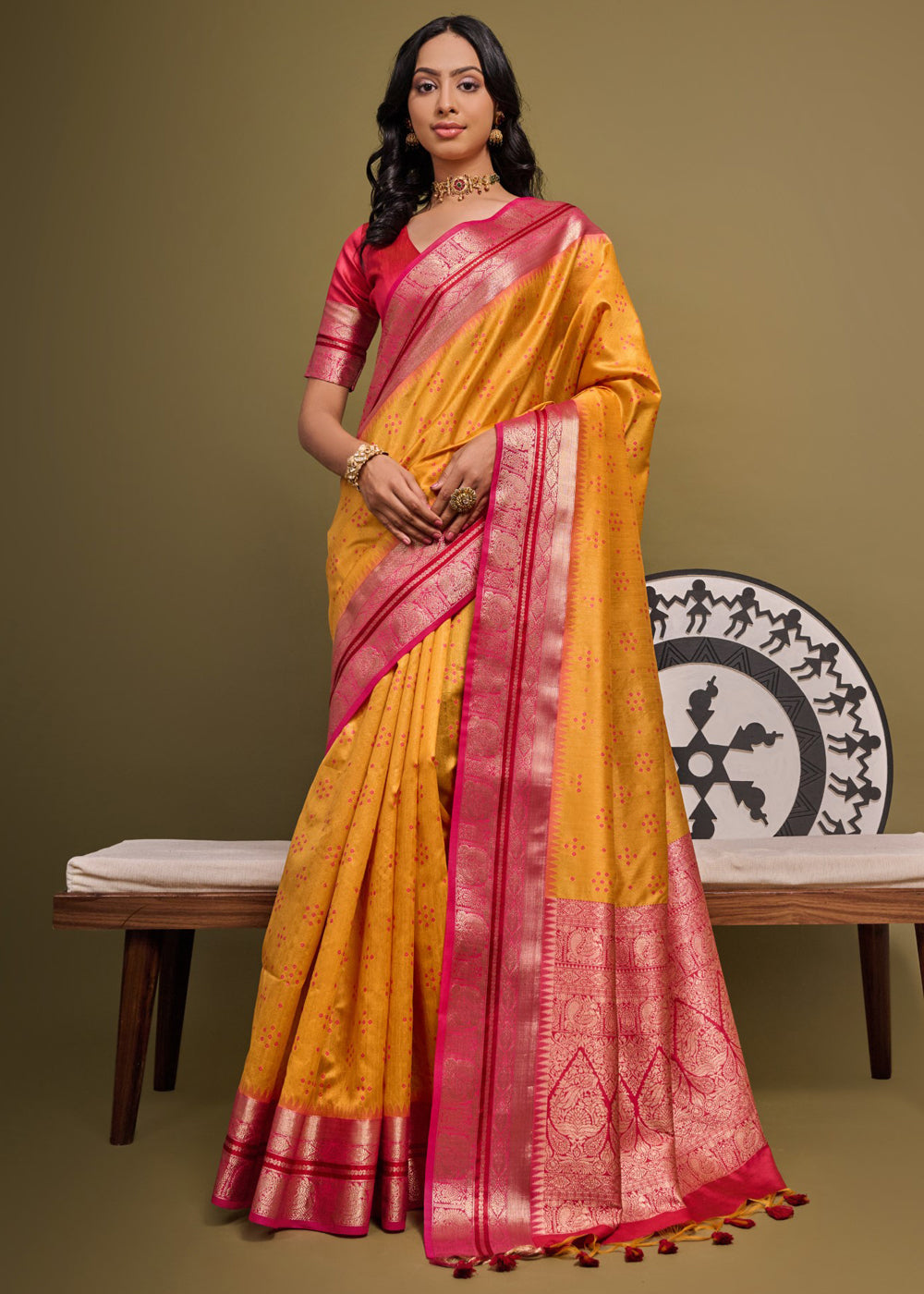 Buy MySilkLove Ochre Yellow Woven Banarasi Soft Silk Saree Online