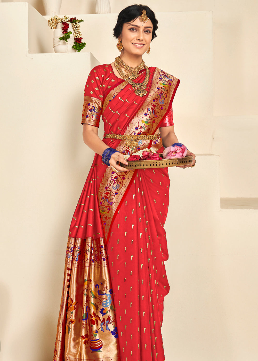 MySilkLove Rusty Red Woven Paithani Silk Saree