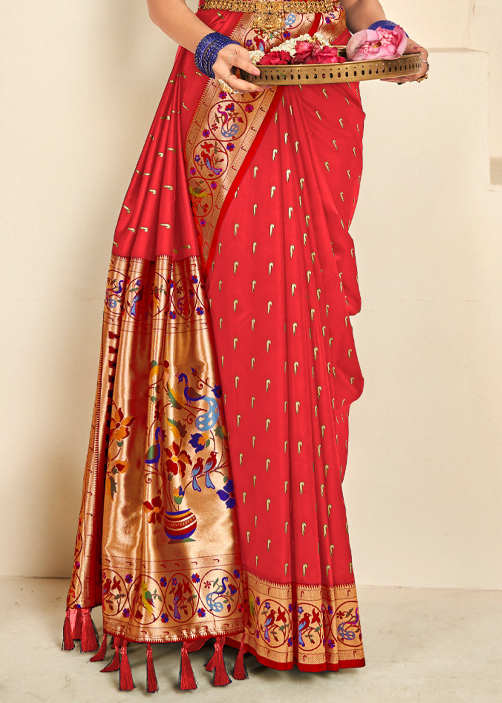 Buy MySilkLove Rusty Red Woven Paithani Silk Saree Online