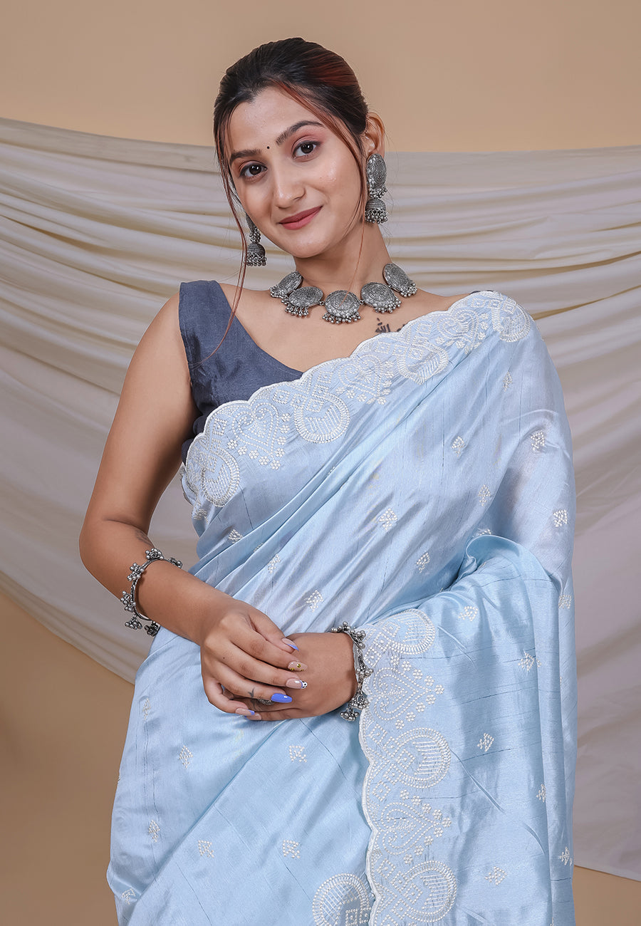 Buy MySilkLove Nepal Blue Tussar Silk Saree Online