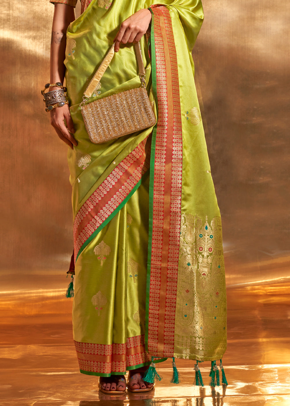 Buy MySilkLove Earls Green Woven Banarasi Satin Silk Saree Online