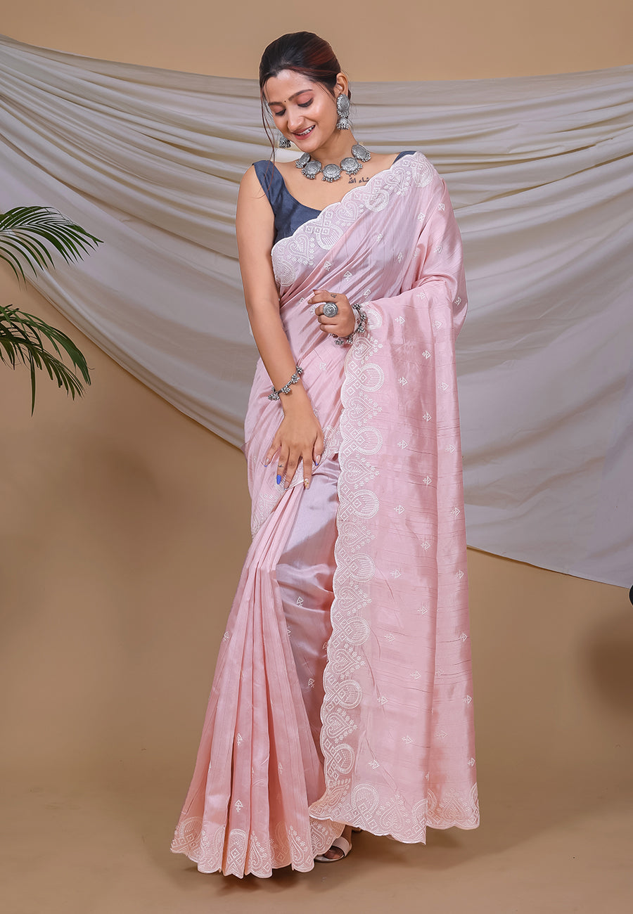 Buy MySilkLove Melanie Pink Tussar Silk Saree Online