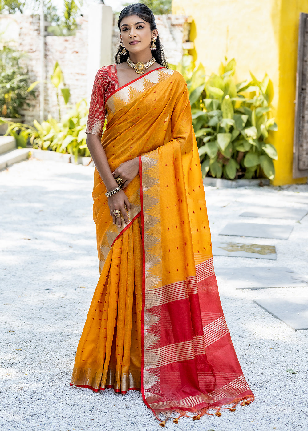 Buy MySilkLove Anzac Yellow Zari Woven Banarasi Raw Silk Saree Online