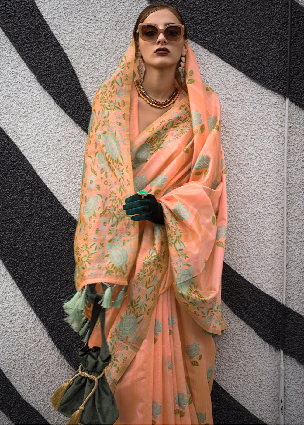 Buy MySilkLove Vivid Tangerine Orange Floral Handloom Banarasi Saree Online