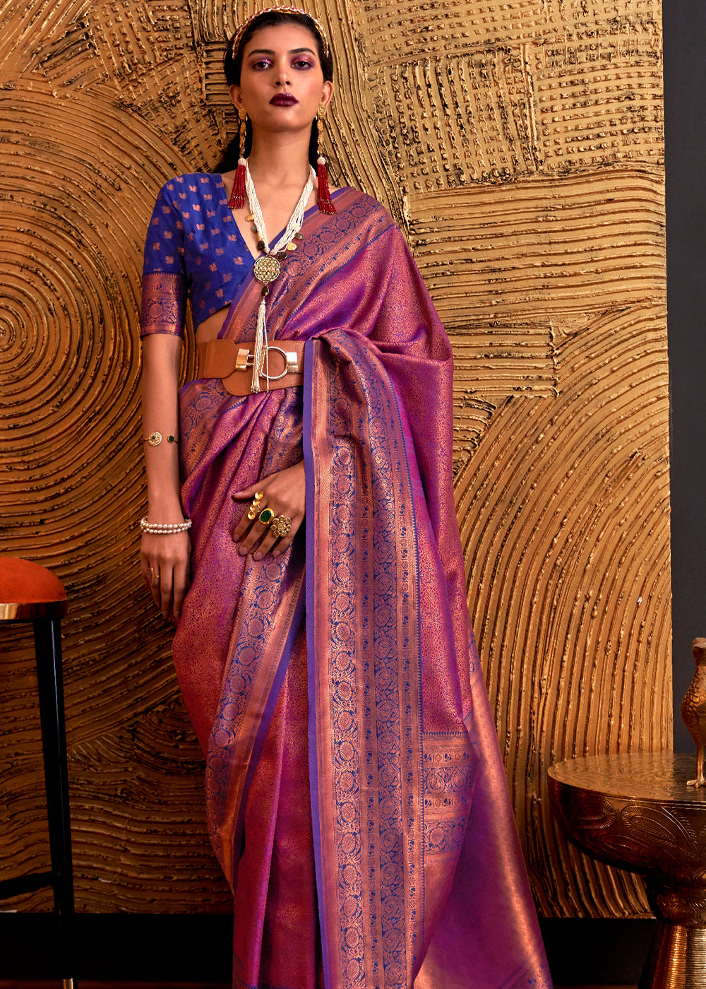 Buy MySilkLove Vin Rouge Purple Chaap Handloom kanjivaram silk Saree Online