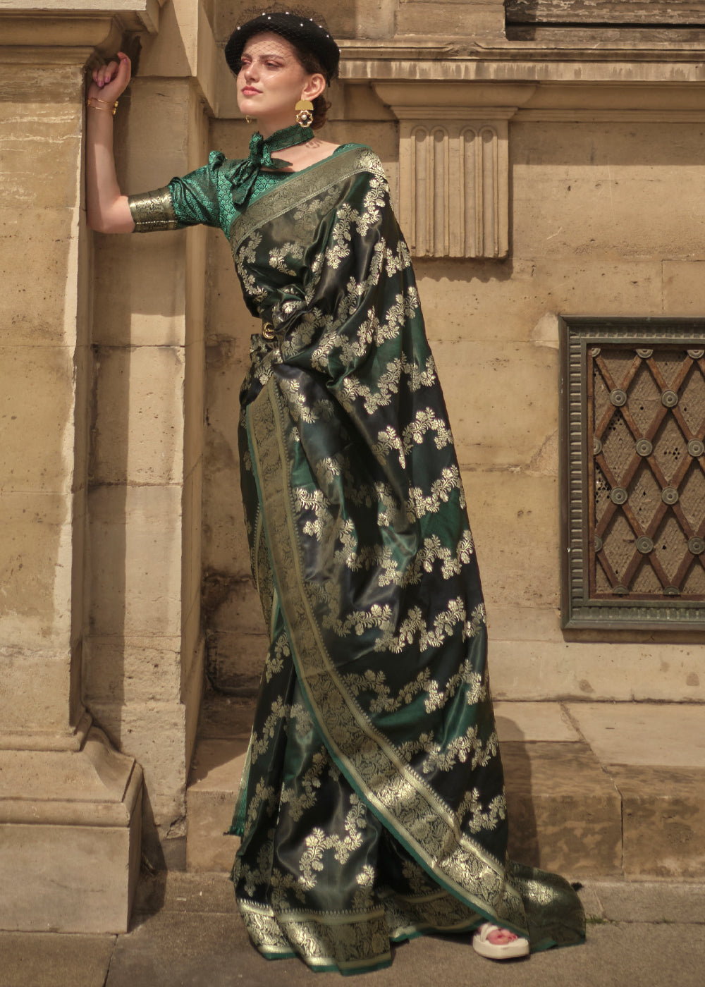 Buy MySilkLove Lunar Green Banarasi Handloom Rangkat Weaving Saree Online