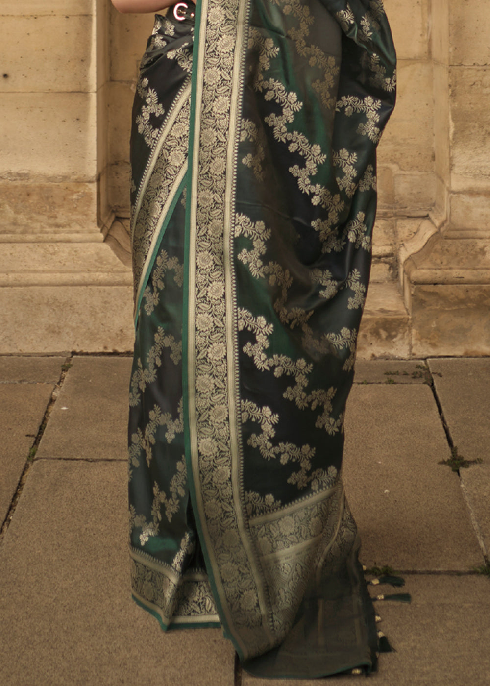Buy MySilkLove Lunar Green Banarasi Handloom Rangkat Weaving Saree Online