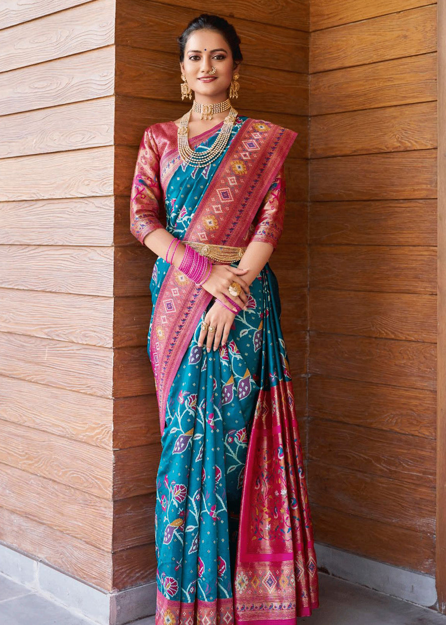 Buy MySilkLove Allports Blue and Pink Woven Kanchipuram Saree Online