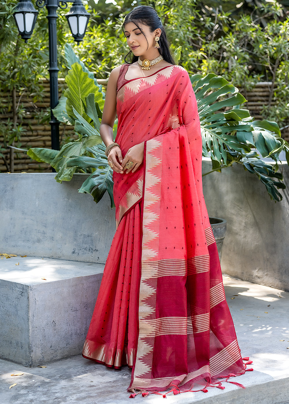 Buy MySilkLove Flush Mahogany Red Zari Woven Banarasi Raw Silk Saree Online