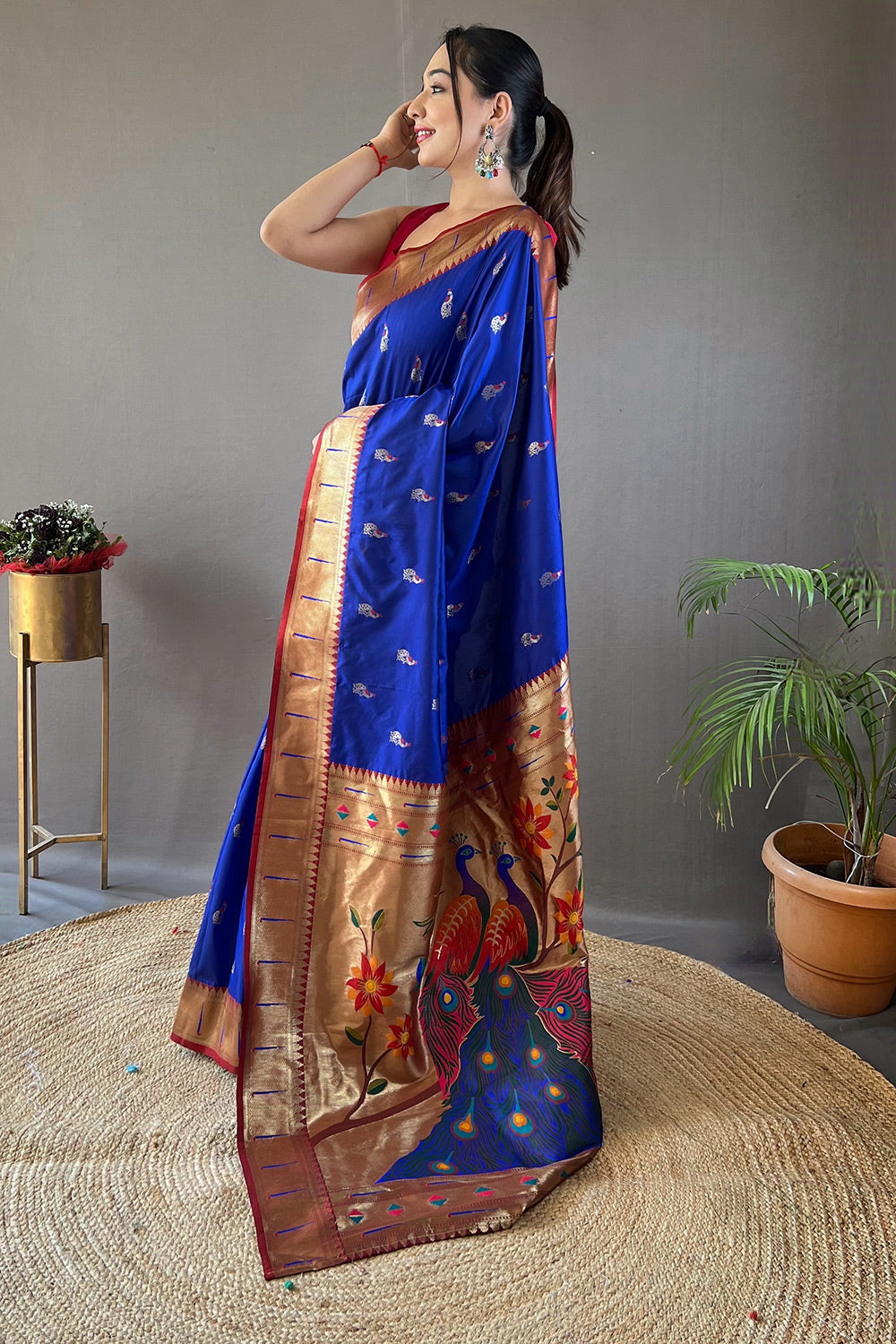 Buy MySilkLove Denim Blue Zari Woven Paithani Saree Online