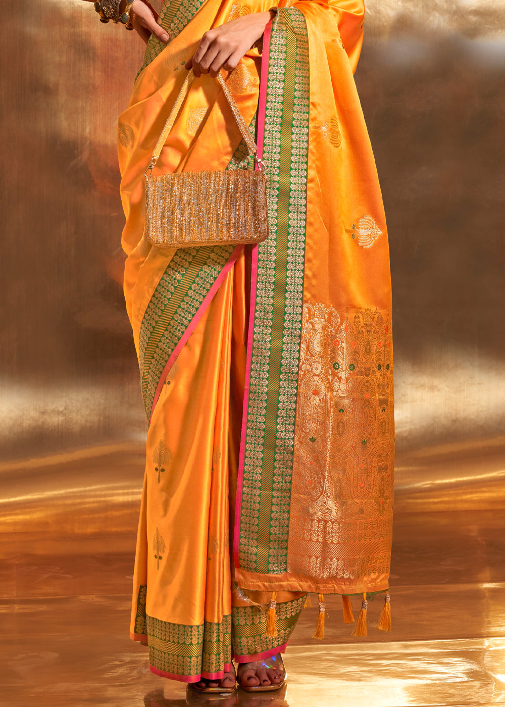 Buy MySilkLove Yellow Dandelion Woven Banarasi Satin Silk Saree Online